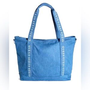 Guess Blue Denim Tote with Logo Straps